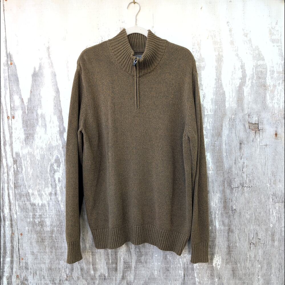 Eddie Bauer Heavywight Ribbed Knit Quarter Zip Men's Large Olive